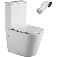 Wc Inodoro Completo Redondo | Inodoro Tanque Bajo con Cisterna y Asiento Extrafino | Adosado a Pared con Salida Dual y…